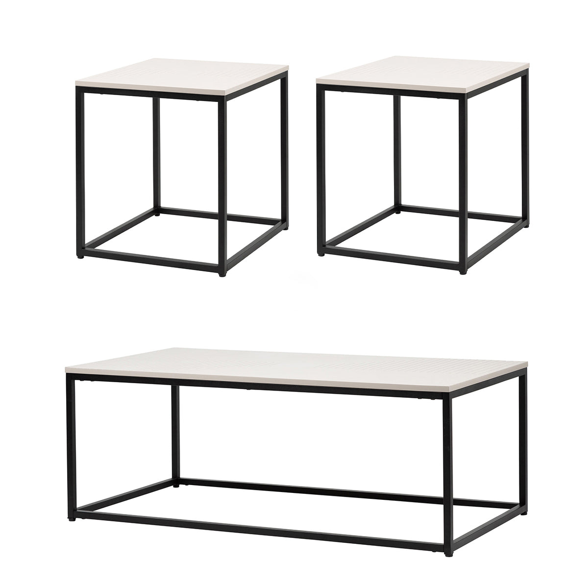 Living Room Set of 3 Ravenna Black Metal Marble Top Side Tables + Co VANITY LIVING