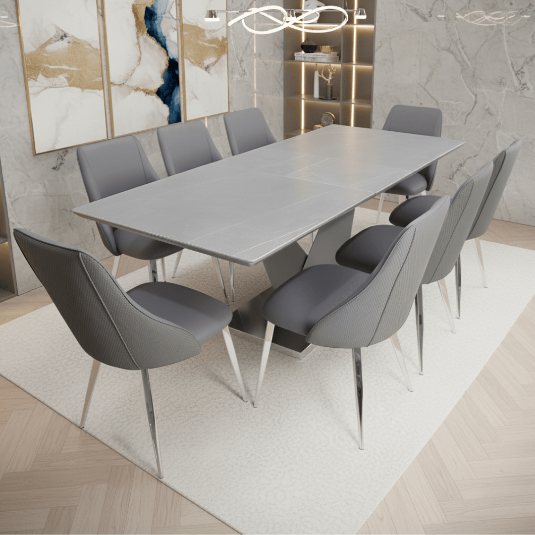Modern 8 Seater Extendable Dining Table Set – Evora Grey with Sienna ...