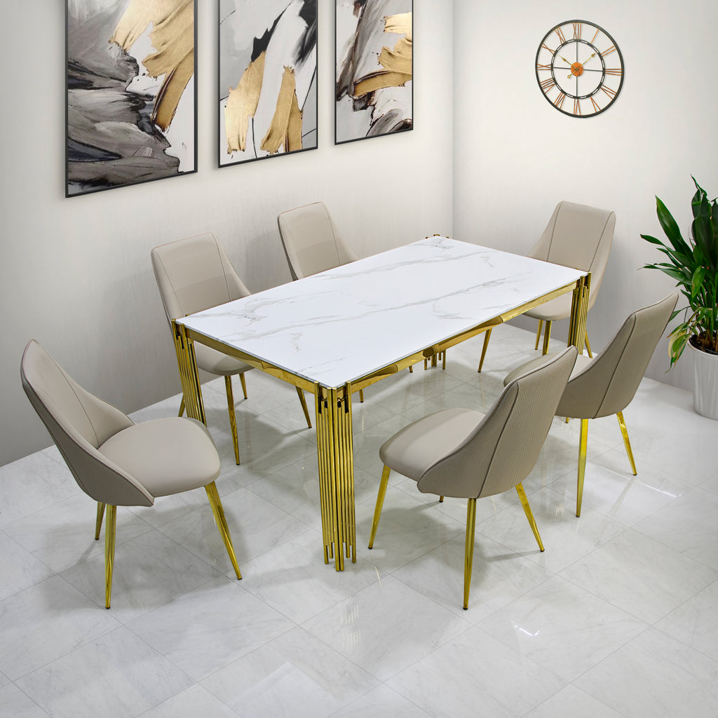 6 seater gold dining table set