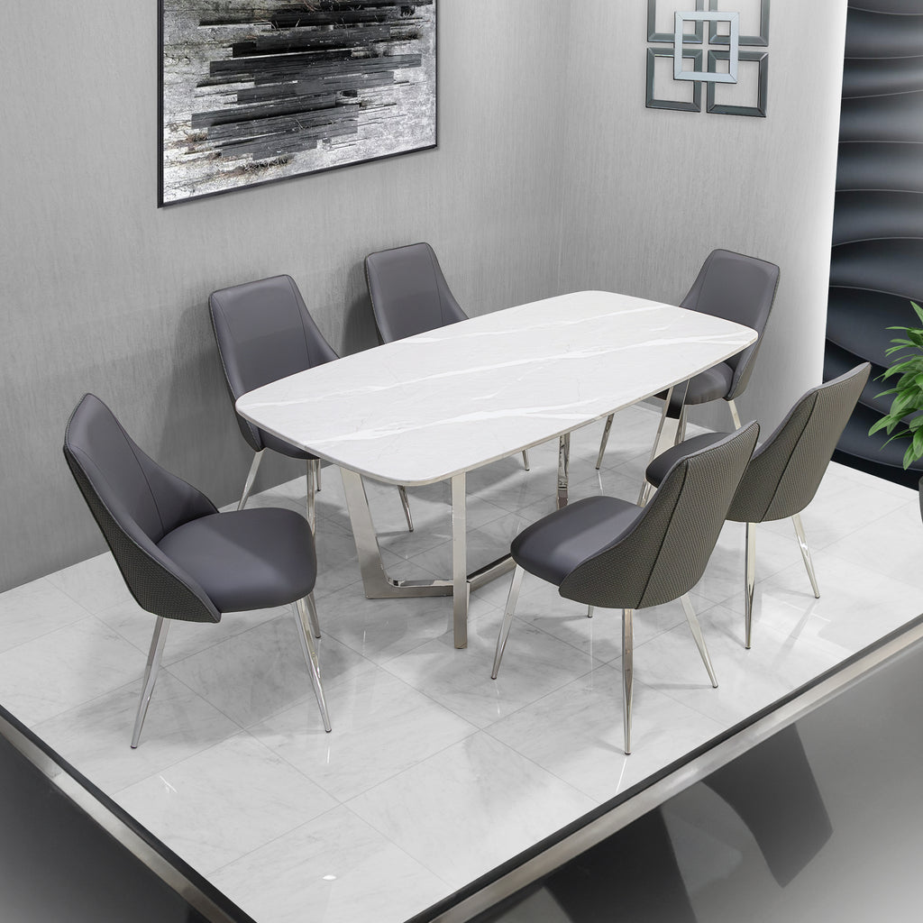 6 seater grey marble dining set