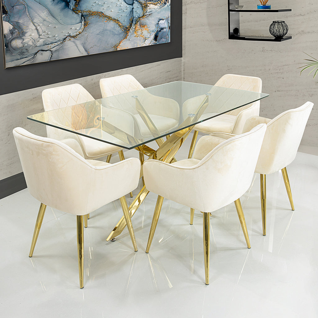 6 seater gold dining table set