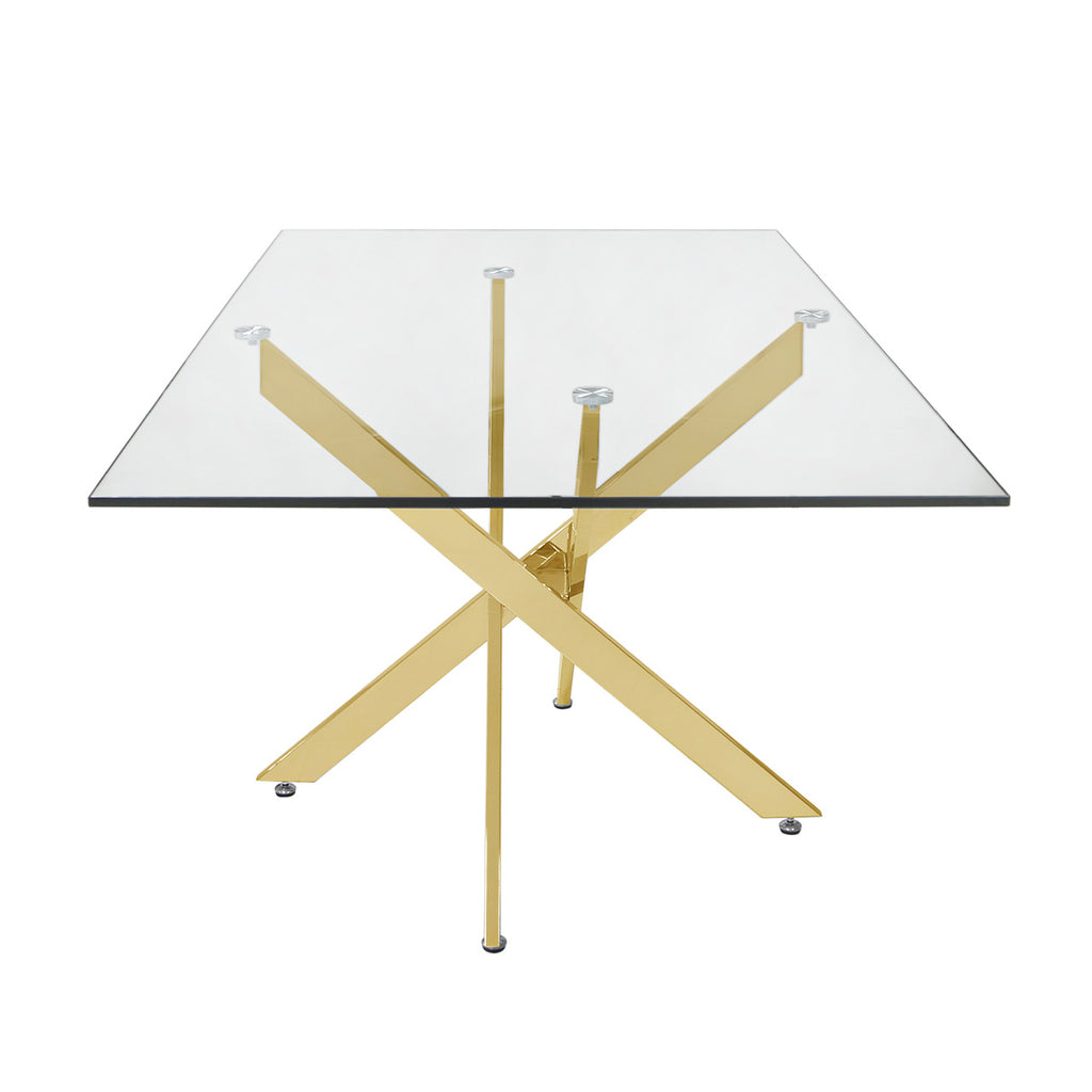 glass dining table with gold base