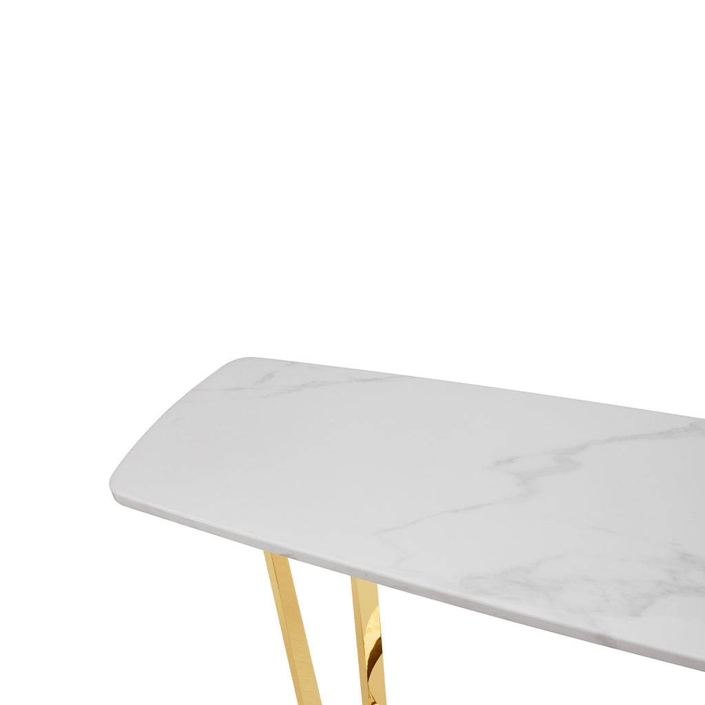 white marble top console table