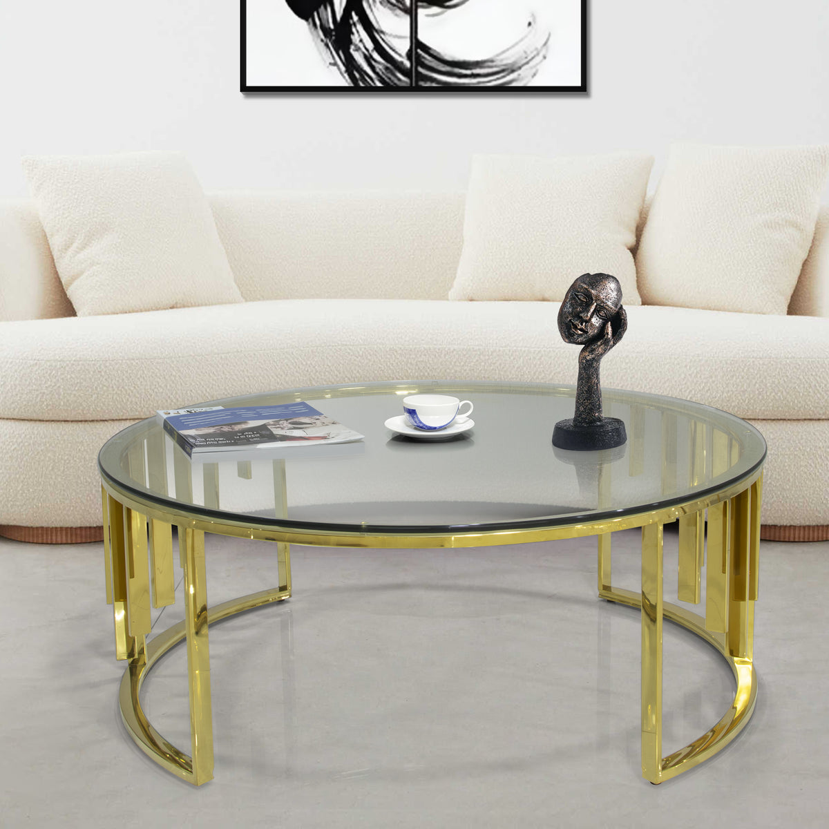 Tropea Round Glass Coffee Table with Gold Stainless Steel VANITY LIVING