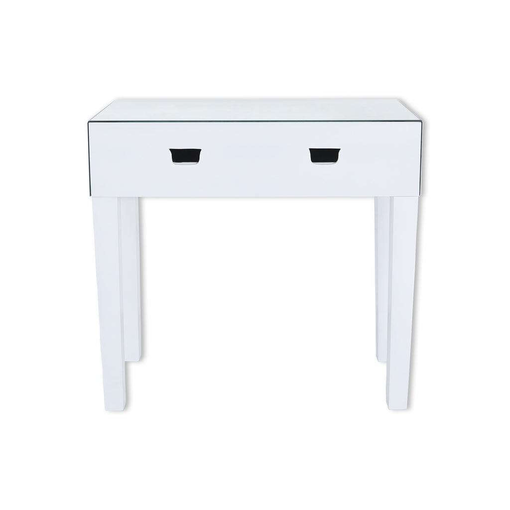 Dressing Table Set - Landscape Vanity Mirror with Lights + Two Mirrored Drawer Dressing Table + Stool - VANITY LIVING