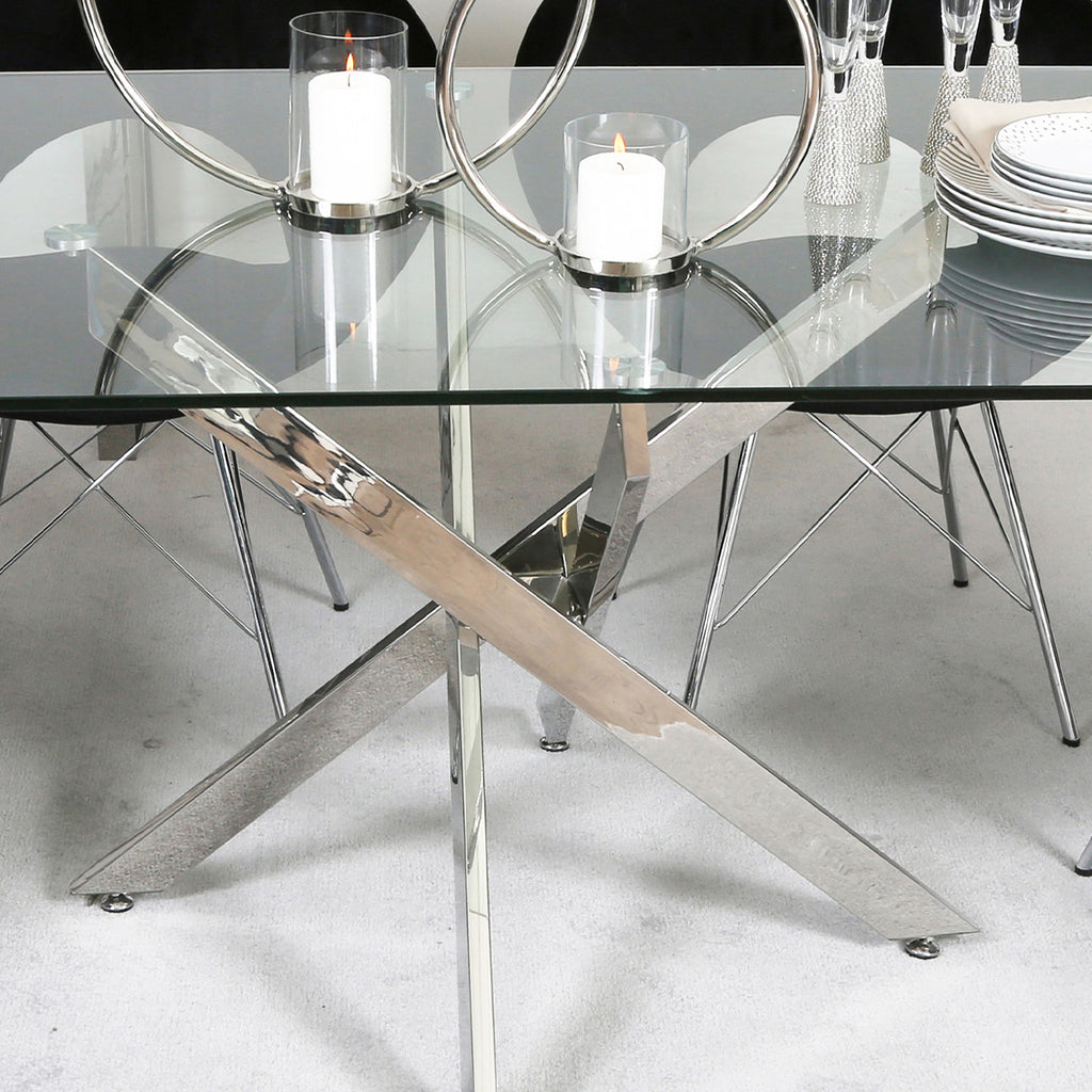 chrome dining table with glass top