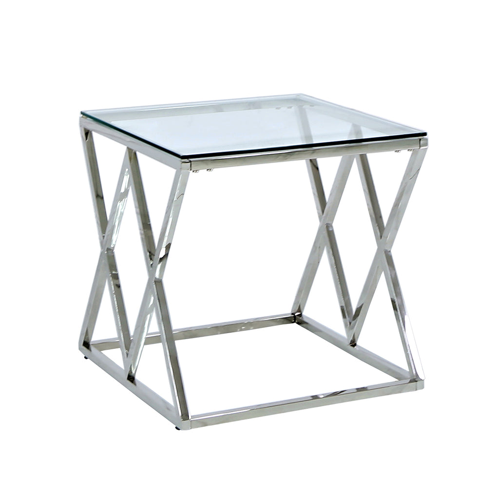 chrome side table with glass top