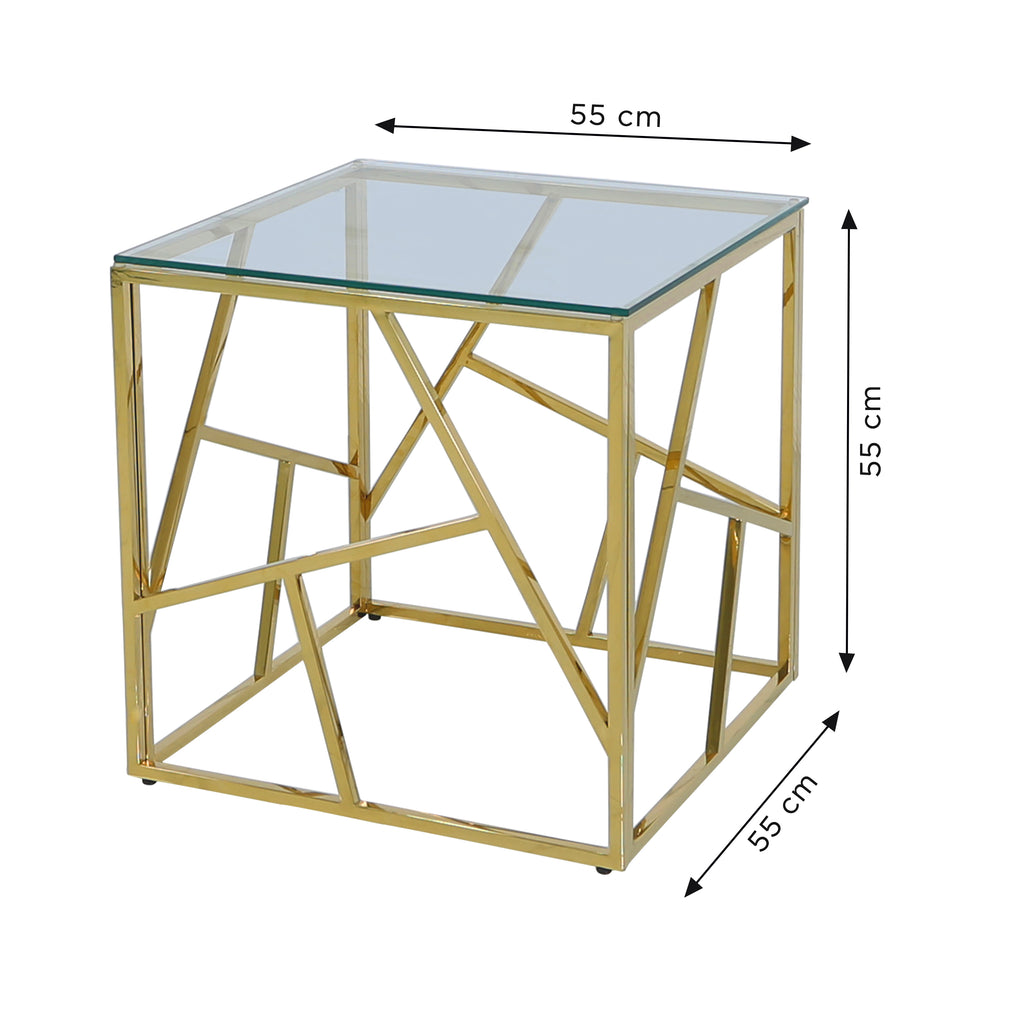 glass top gold side table