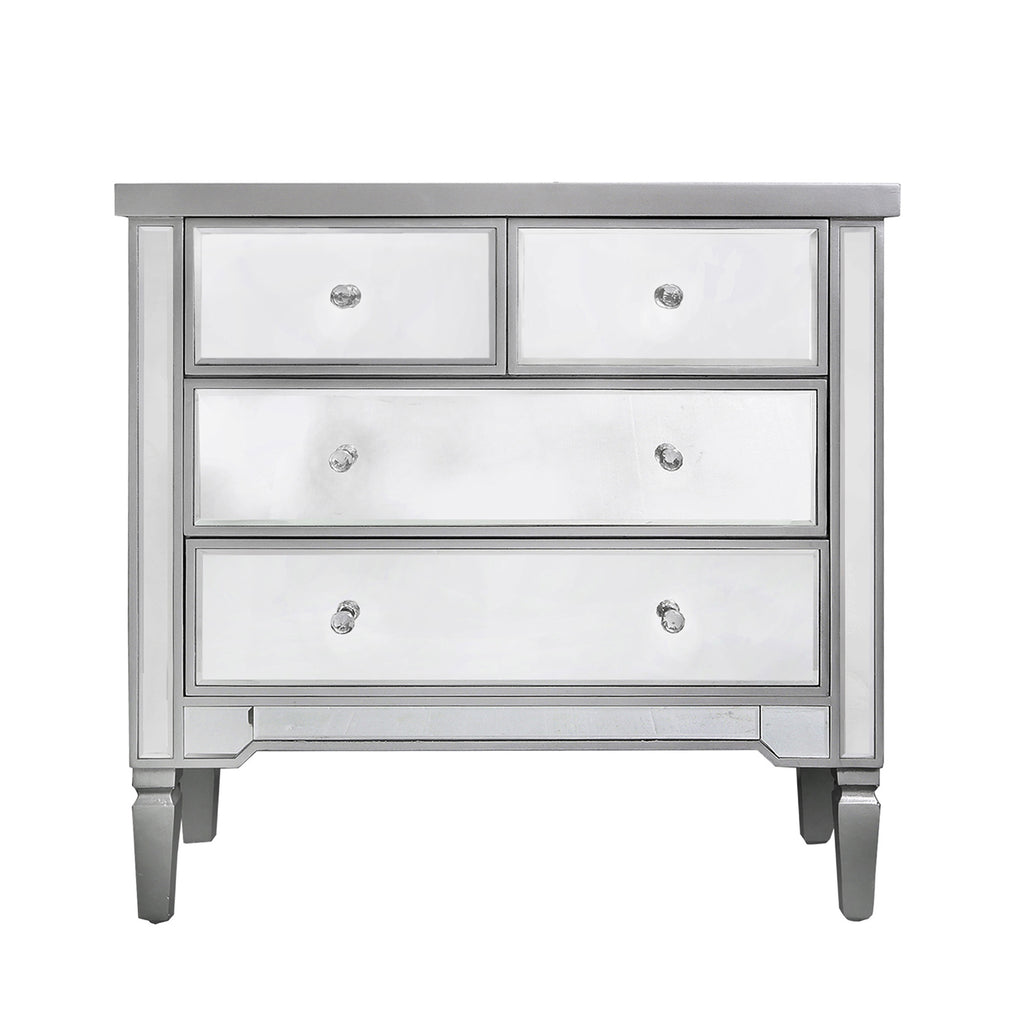 Bedroom Set of 6 - Treviso Silver Two Bedside Tables + Chest of 4 Drawers + Chest of 5 Drawers + Console Table + Wall Mirror - VANITY LIVING