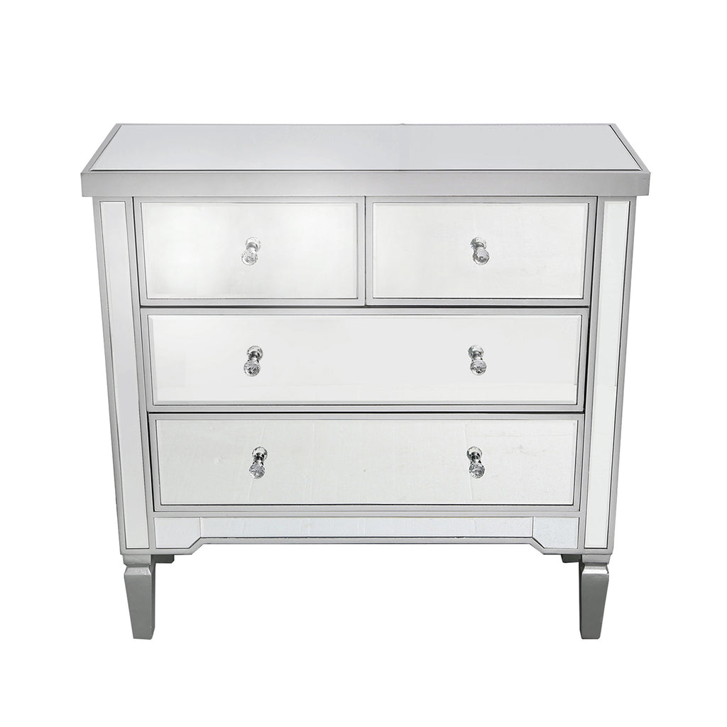 Bedroom Set of 6 - Treviso Silver Two Bedside Tables + Chest of 4 Drawers + Chest of 5 Drawers + Console Table + Wall Mirror - VANITY LIVING