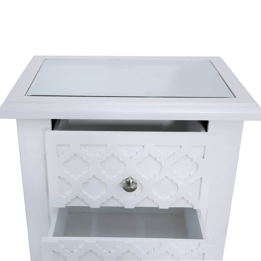 Marrakech White Wood Mirrored top - 2 Bedside Tables - VANITY LIVING