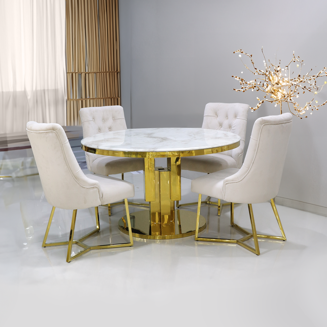 Round marble dining table set deals