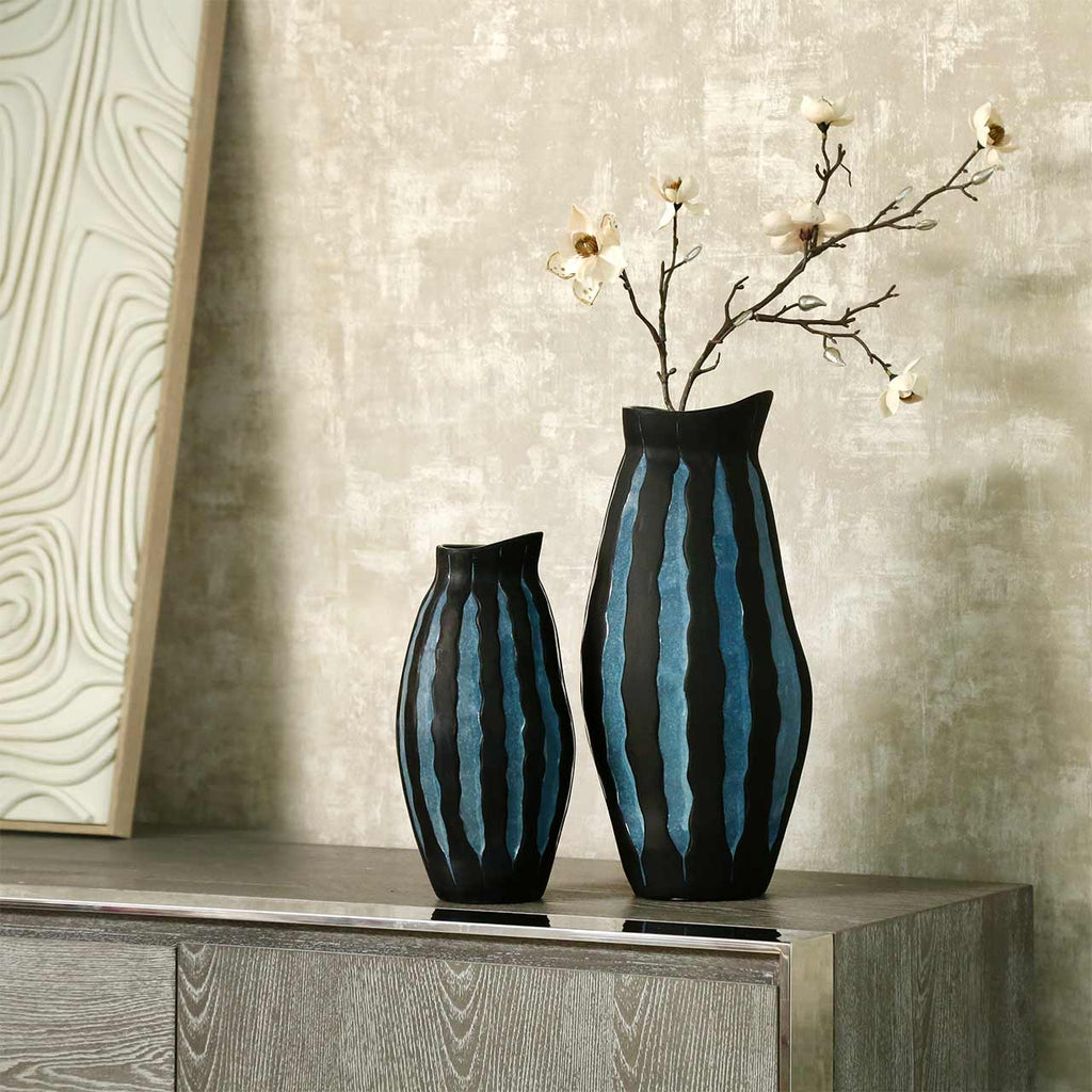 32.5cm Black and Blue Ceramic Vase