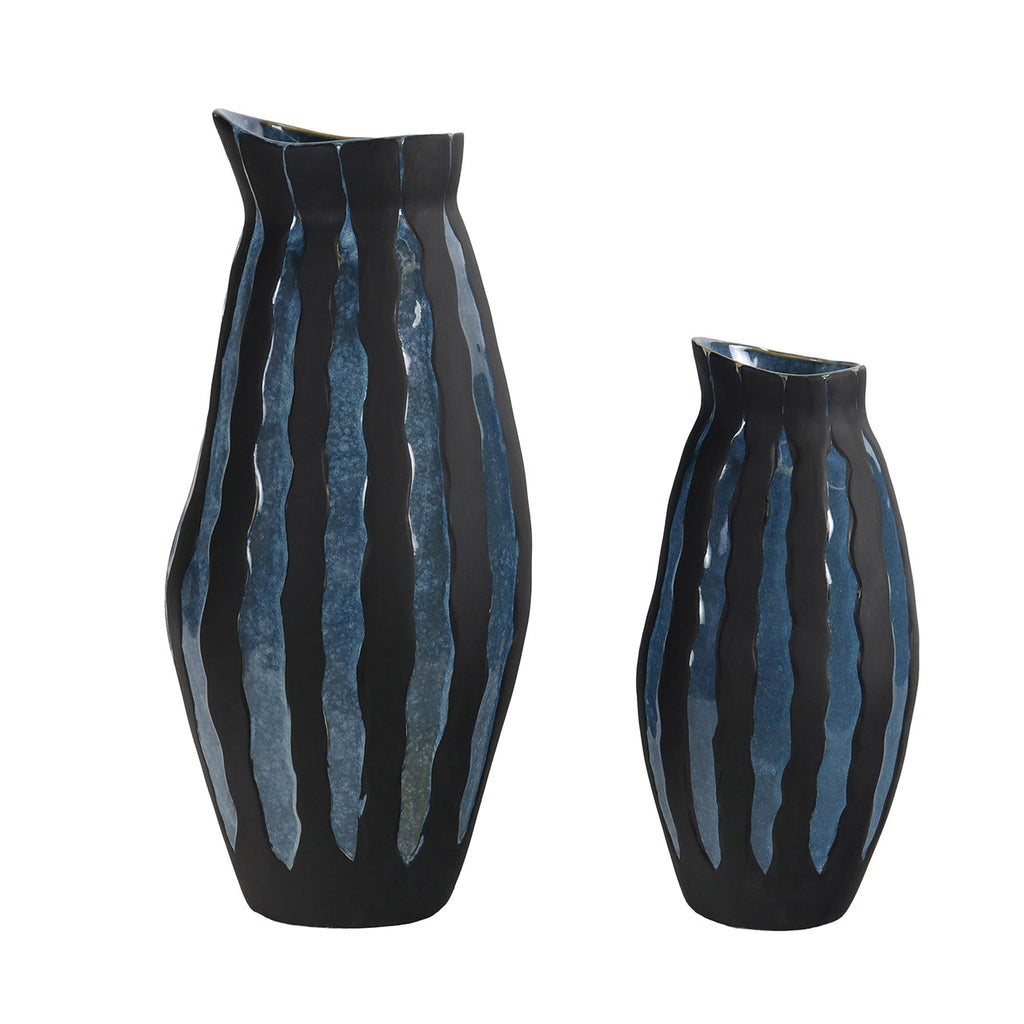 32.5cm Black and Blue Ceramic Vase