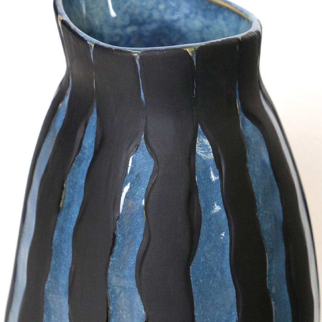 32.5cm Black and Blue Ceramic Vase