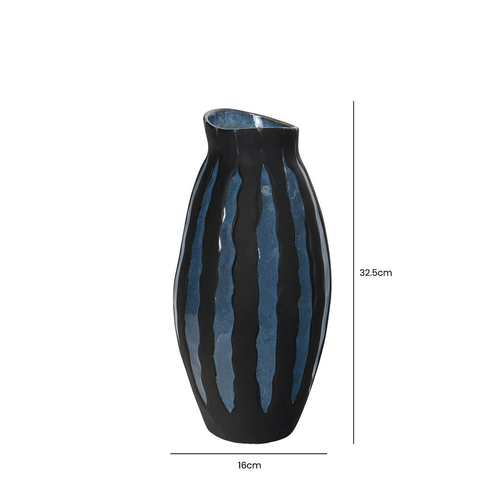 32.5cm Black and Blue Ceramic Vase