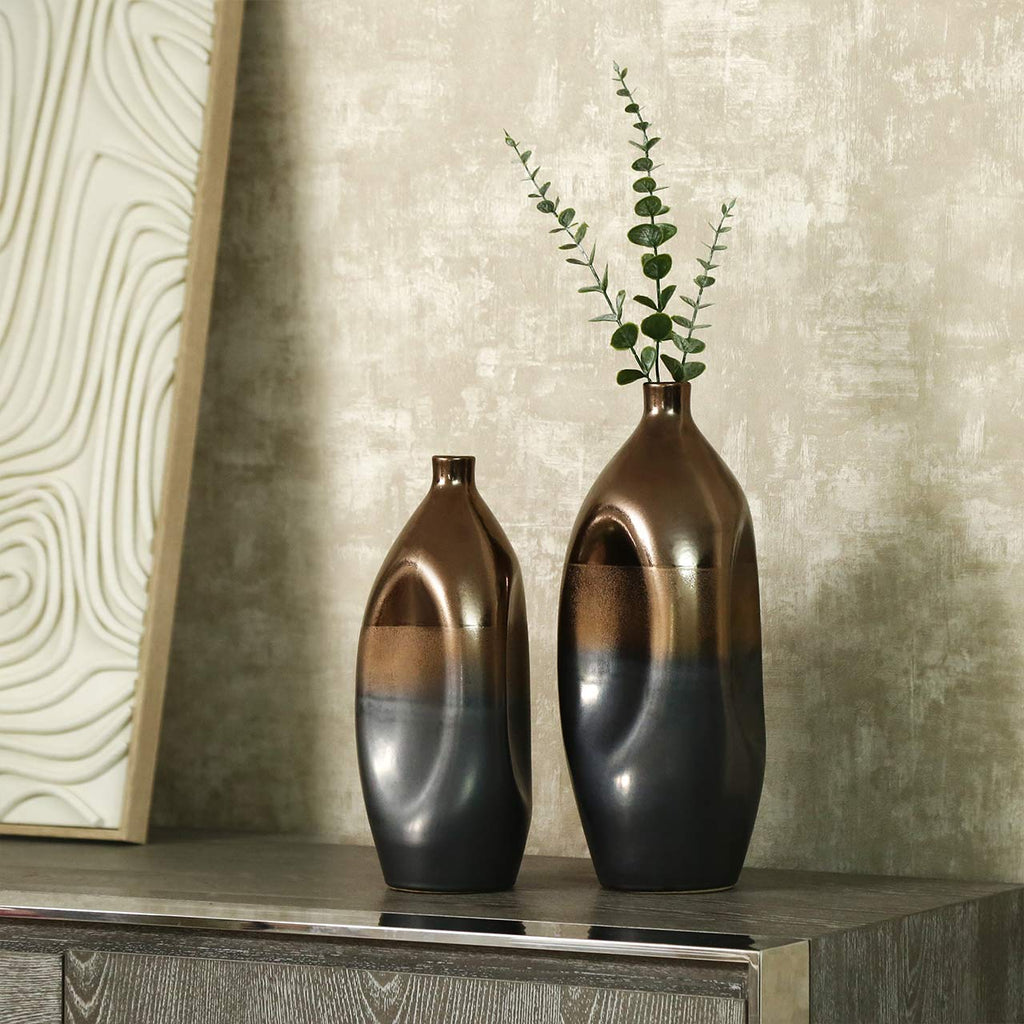 33.9cm Black and Gold Ceramic Vase