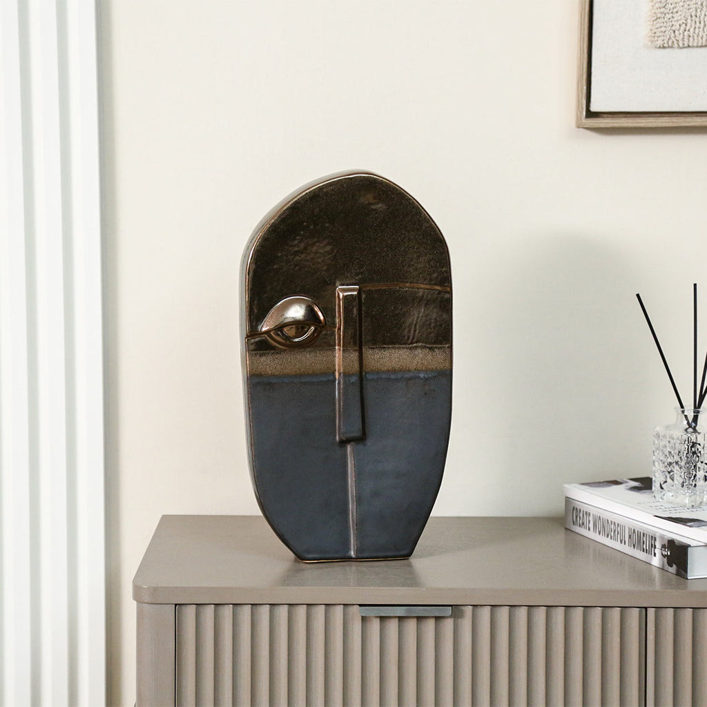 35.6cm Black and Gold with Left Eye Ceramic Deco