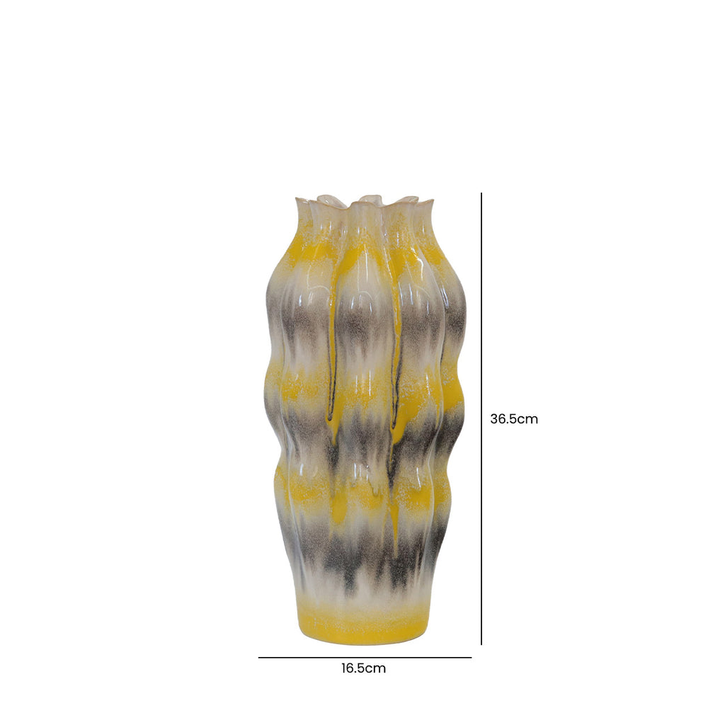 36.5cm Beige Ceramic Vase with Multicolor Stripes