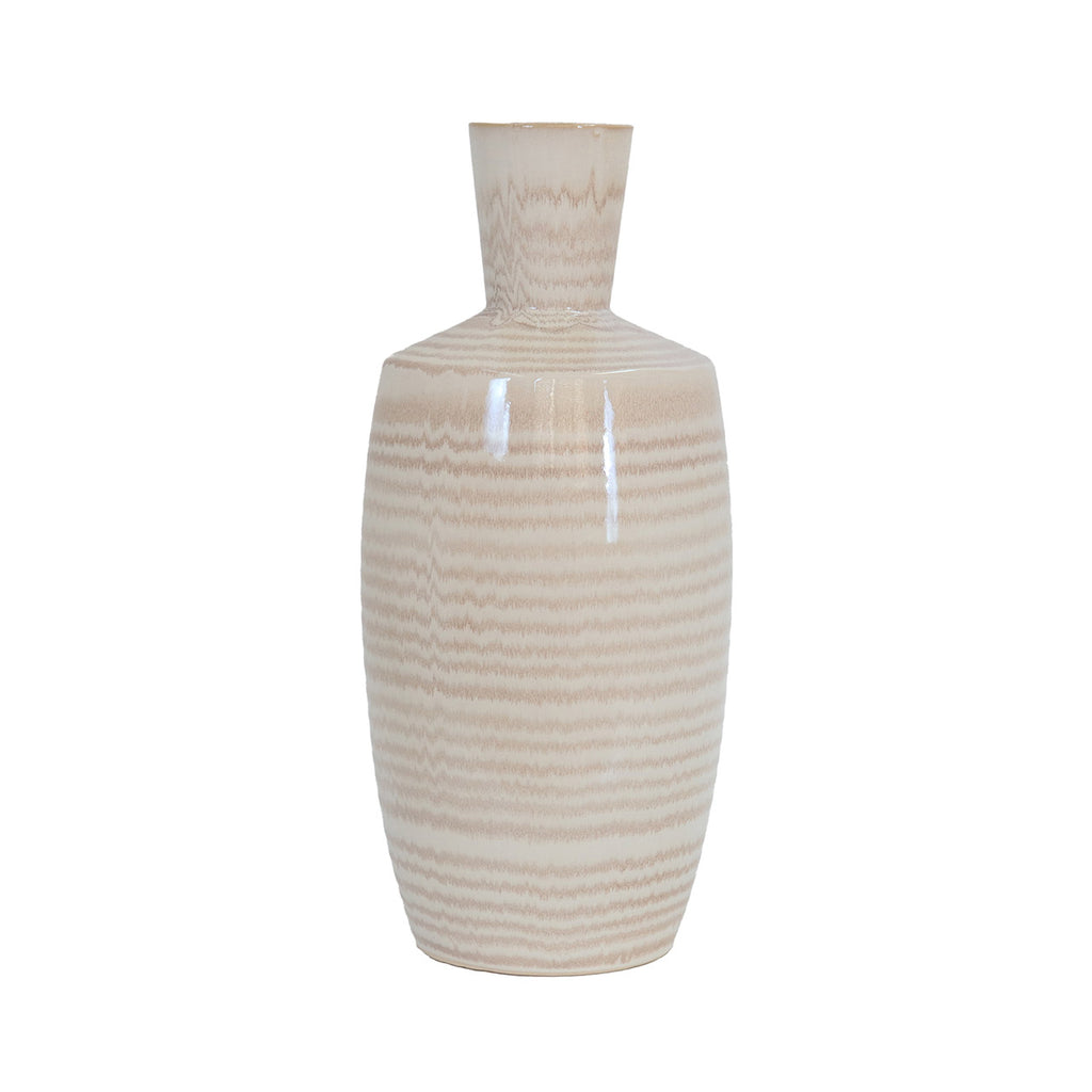 44.3cm Beige and Brown Stripes Ceramic Vase