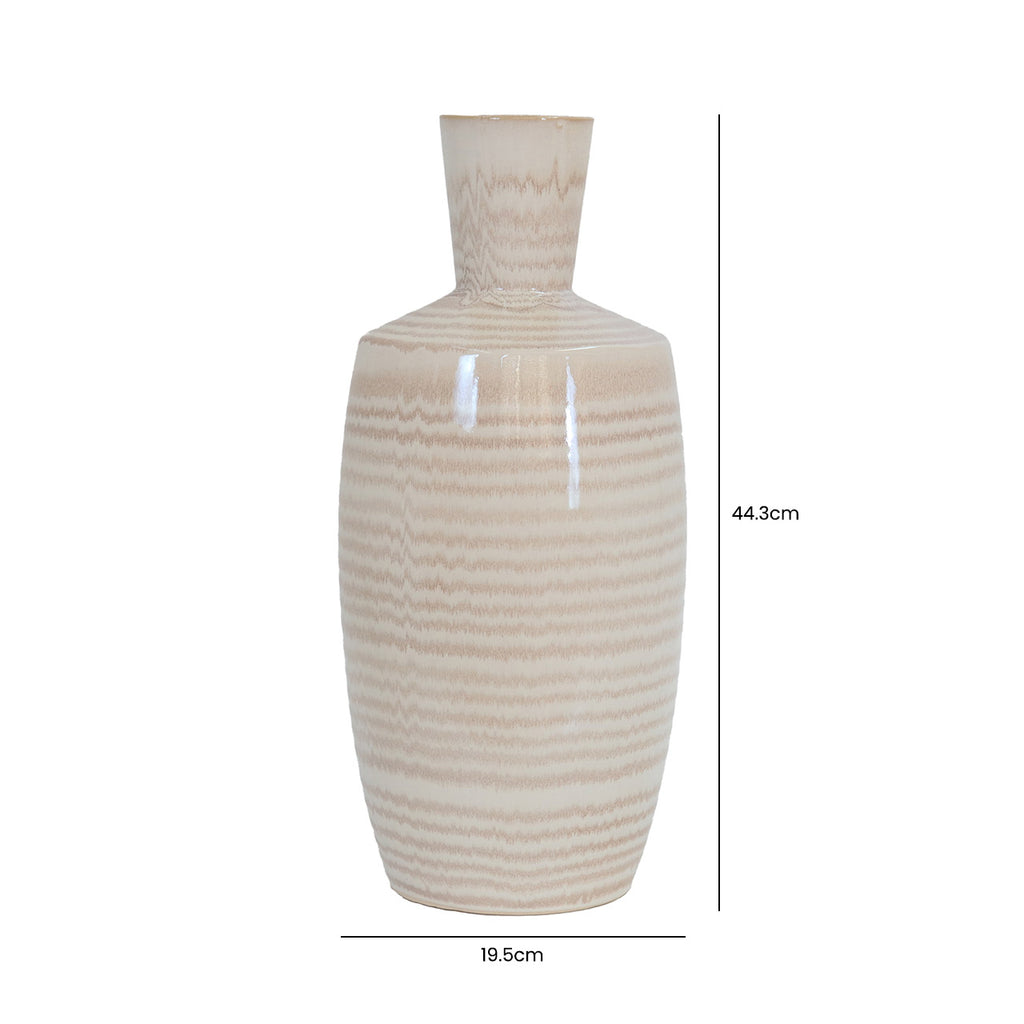 44.3cm Beige and Brown Stripes Ceramic Vase