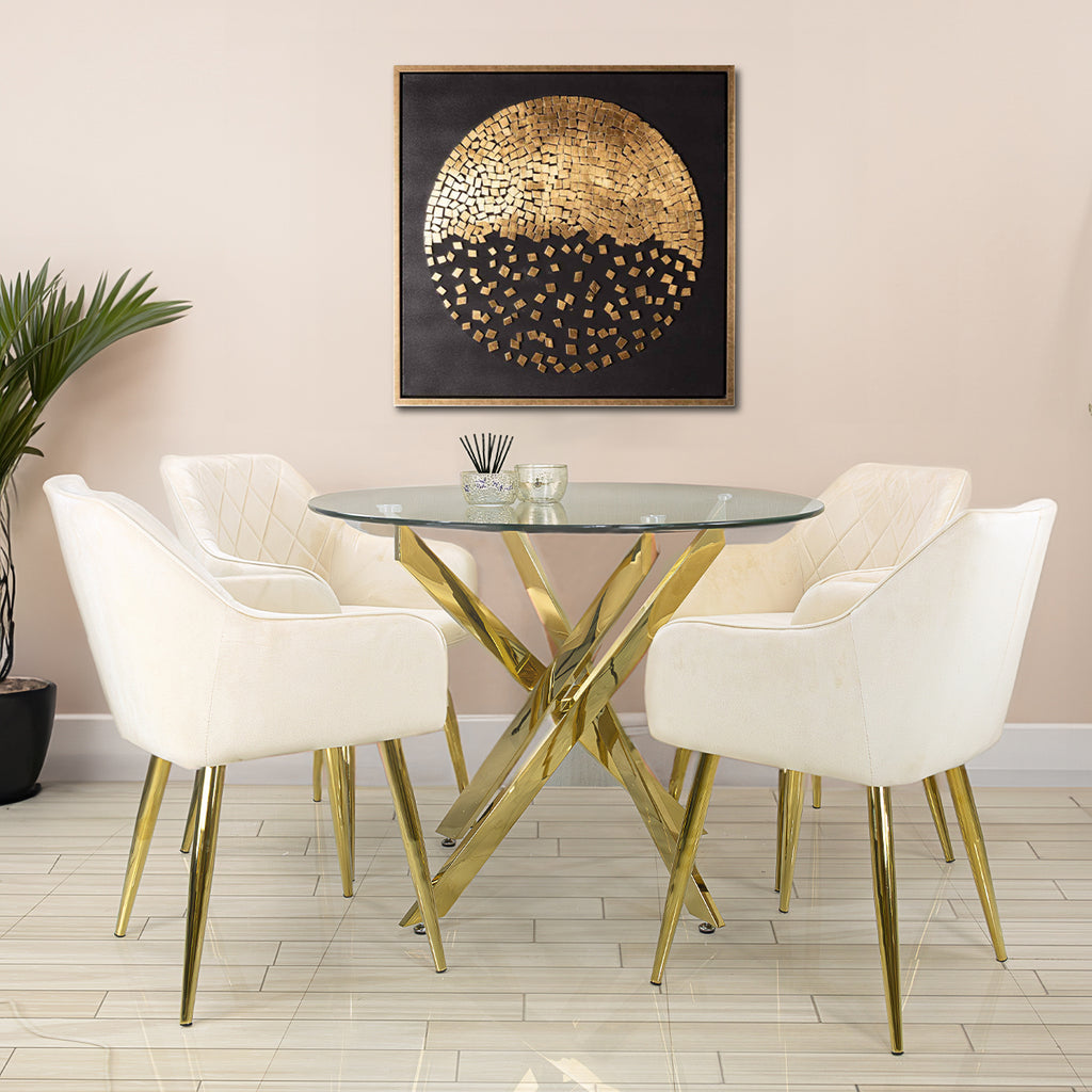 gold round dining set 4 seater