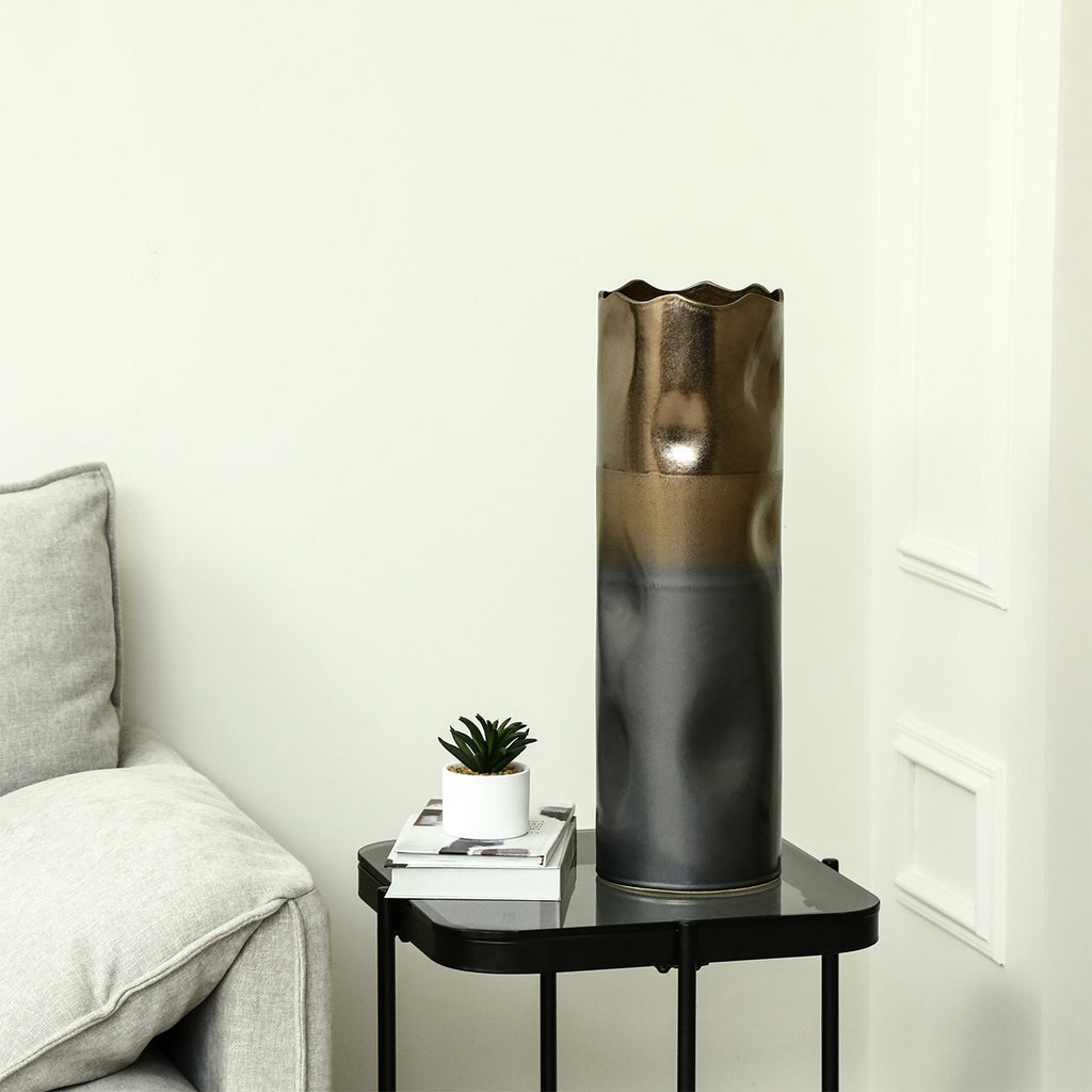 56.5cm Black and Gold Ceramic Vase