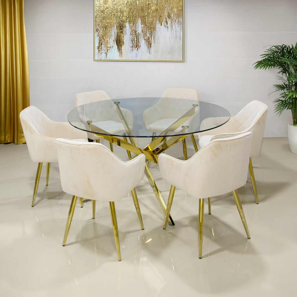 Round glass dining clearance table for 6