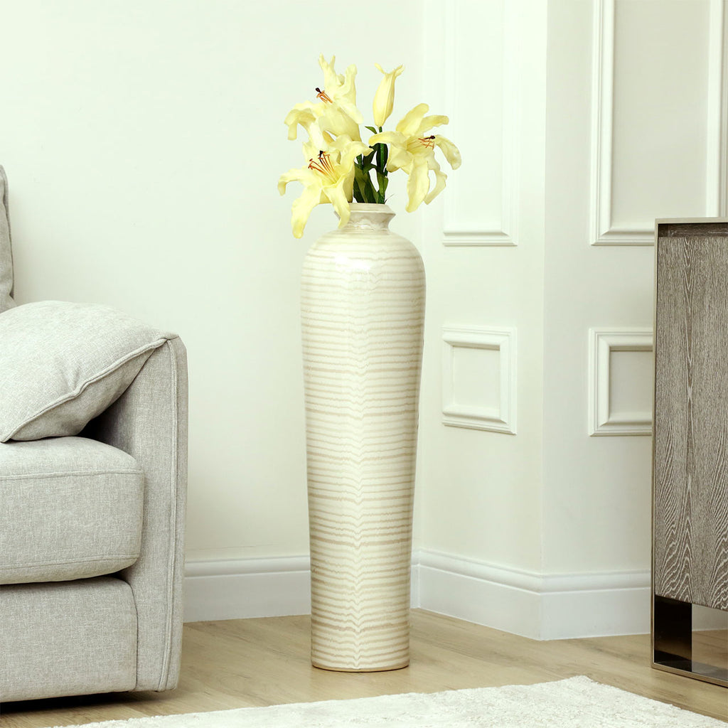 81cm Beige and Brown Stripes Ceramic Vase