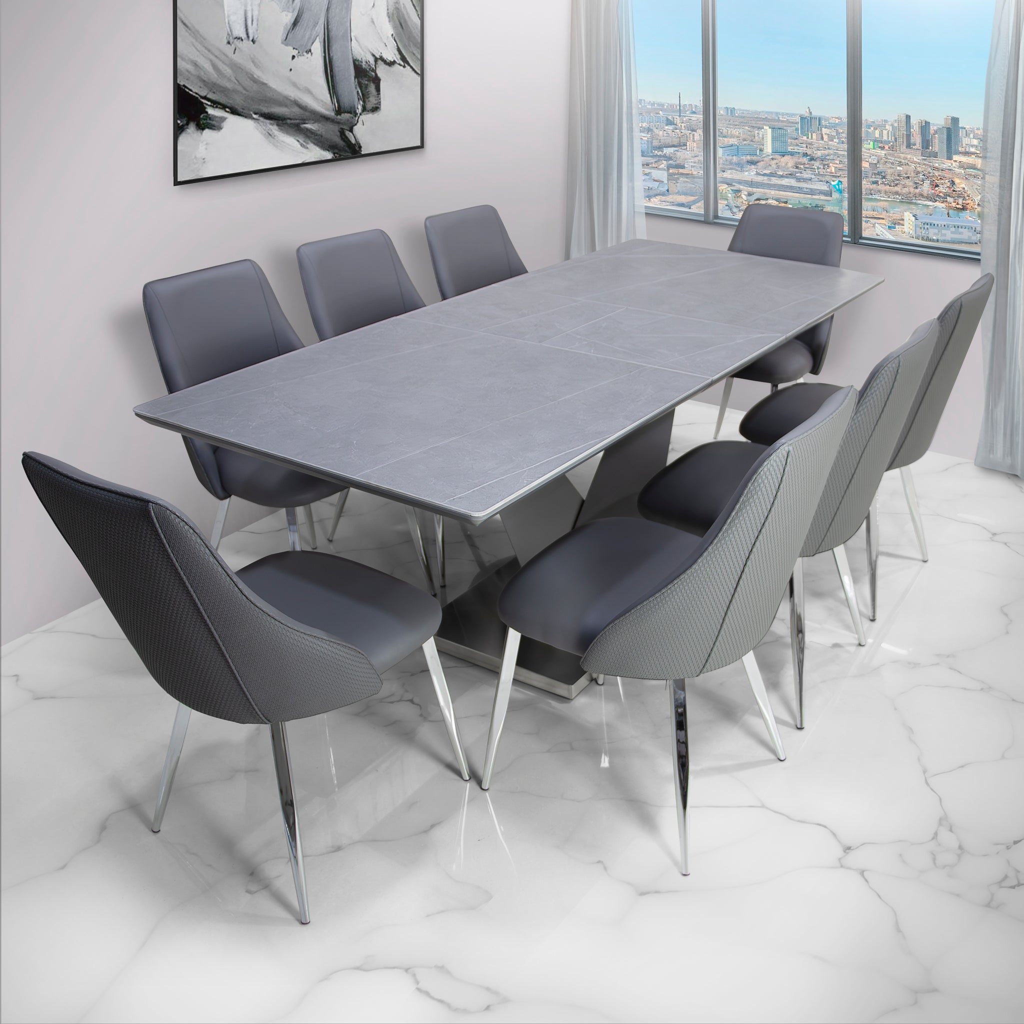Modern Seater Extendable Dining Table Set – Evora Grey with