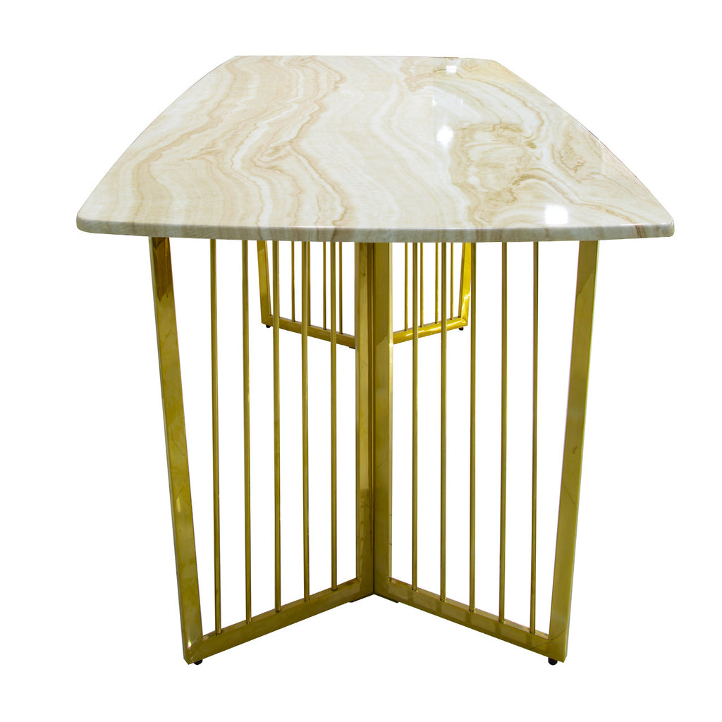 large marble dining table with gold base