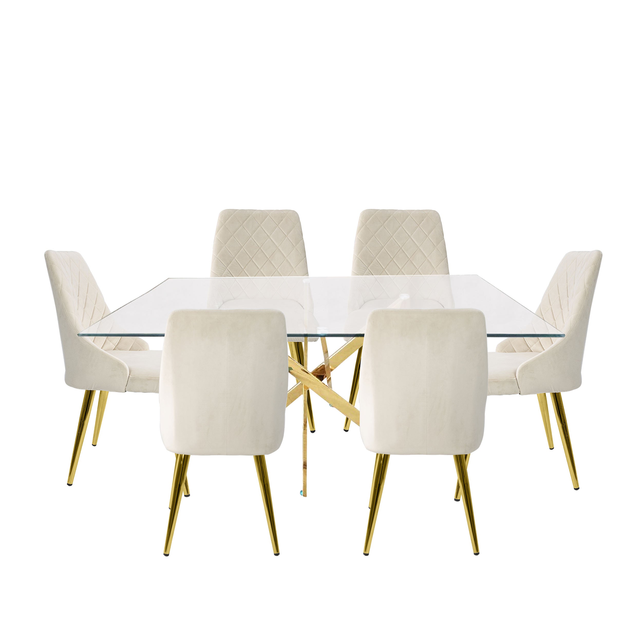Buy Seater Glass Dining Table Set – Davos Gold Large with Milan