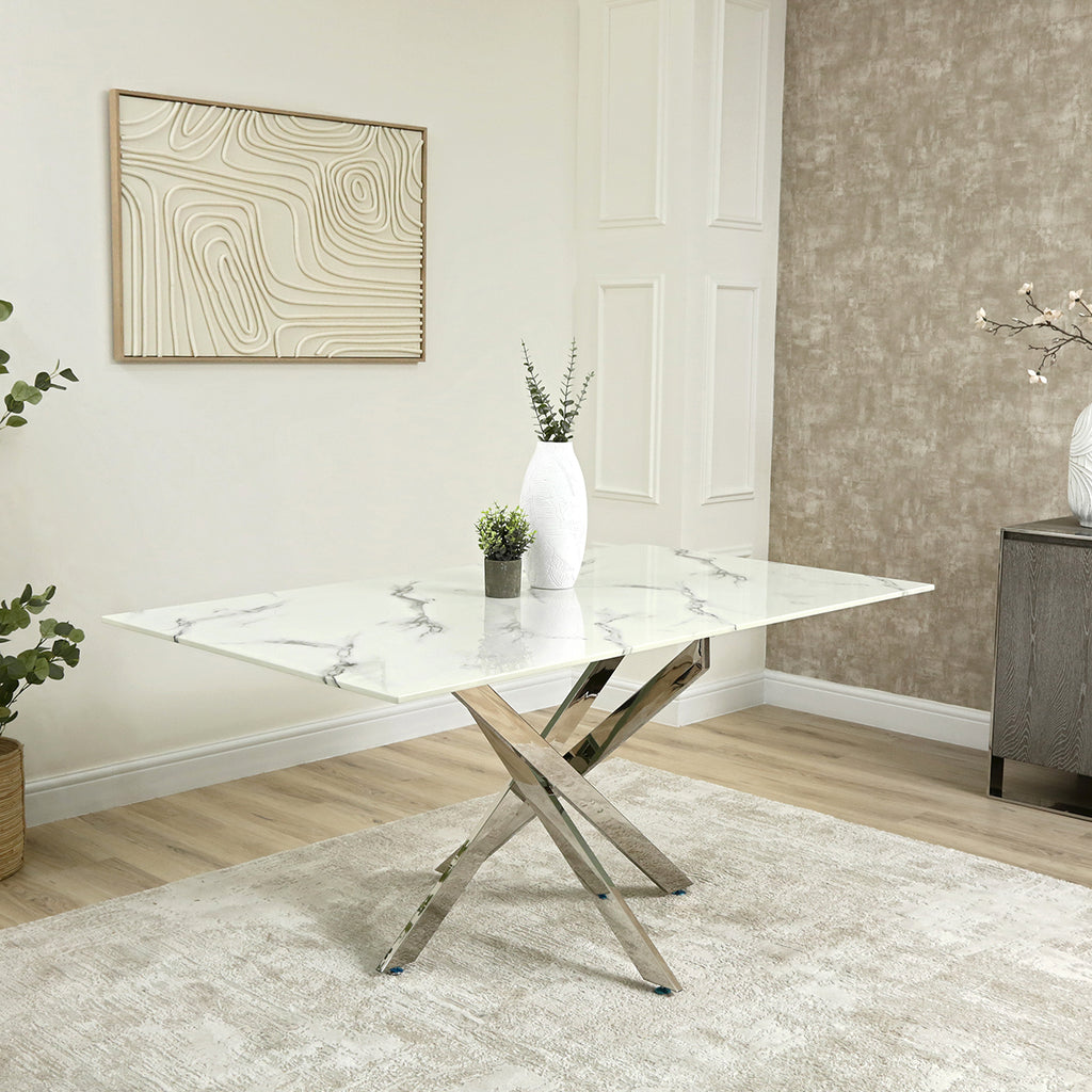 Dining Table - Davos Grey Marble Craft Large 6-Seater