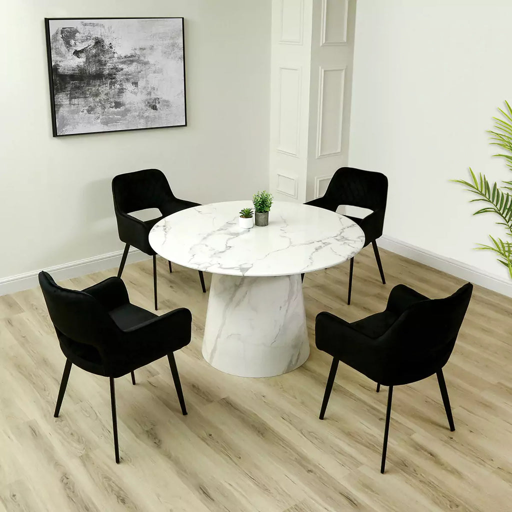 Dining Table Set 4 Seater - Acerra Marble With Como Chairs