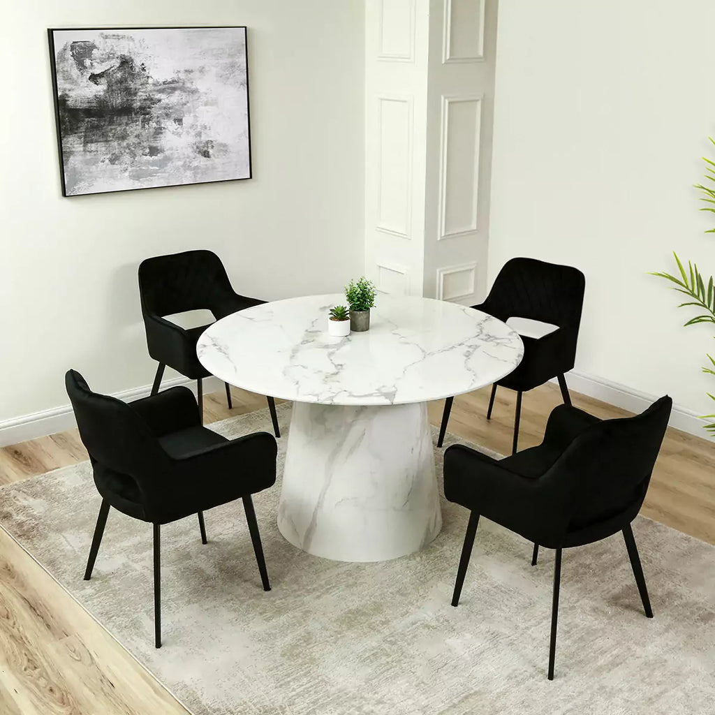 Dining Table Set 4 Seater - Acerra Marble With Como Chairs
