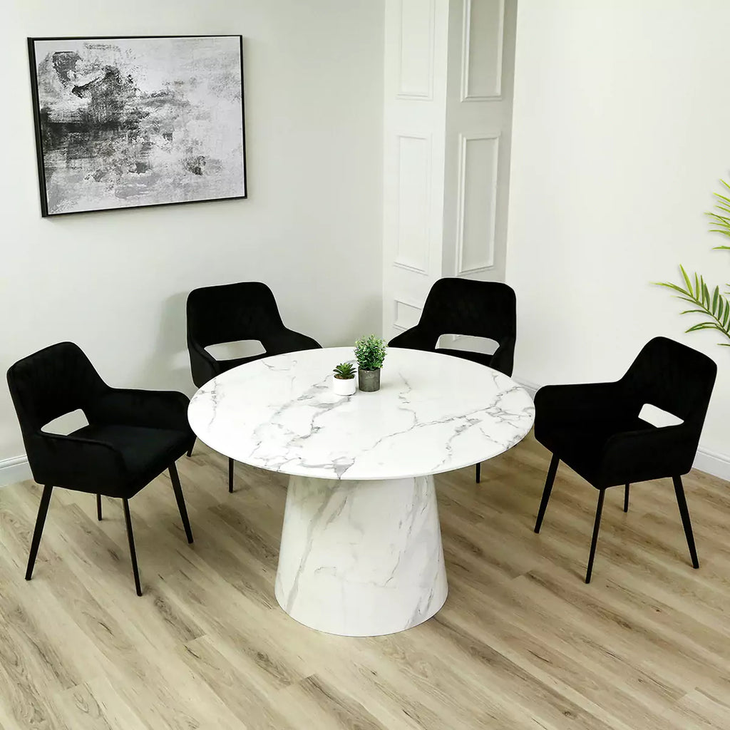 Dining Table Set 4 Seater - Acerra Marble With Como Chairs