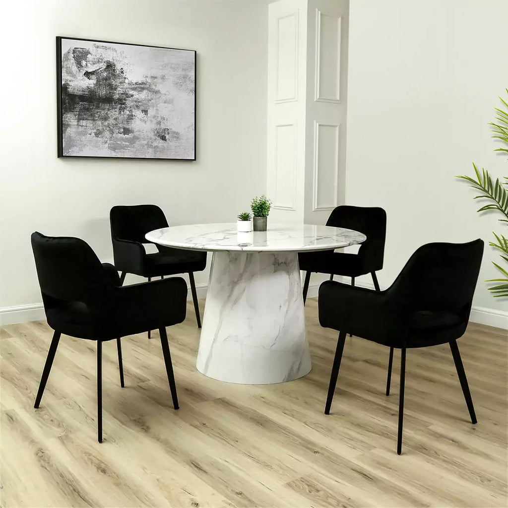 Dining Table Set 4 Seater - Acerra Marble With Como Chairs