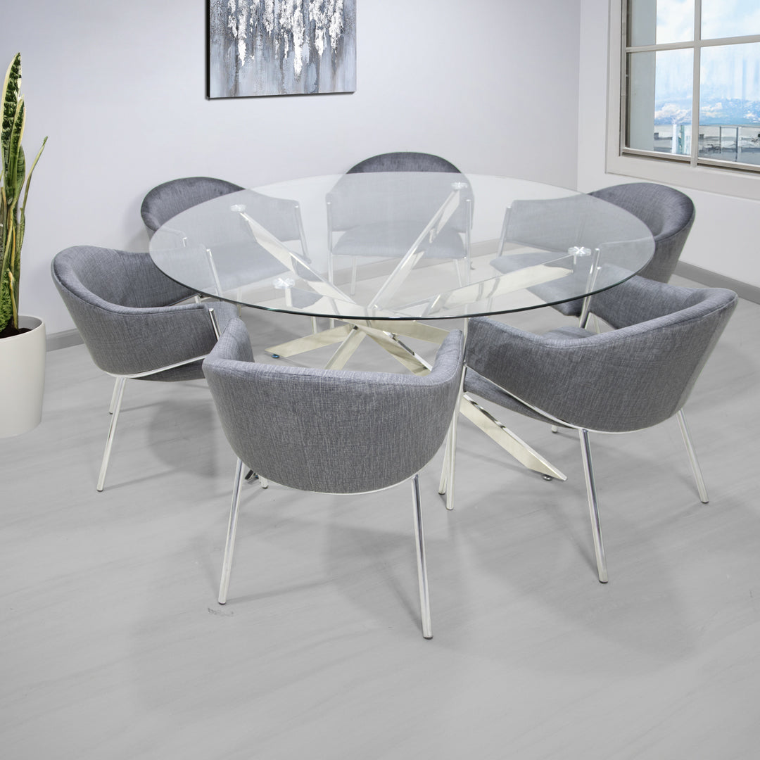 Seater Glass Dining Table Set – Davos Chrome Round with Perla