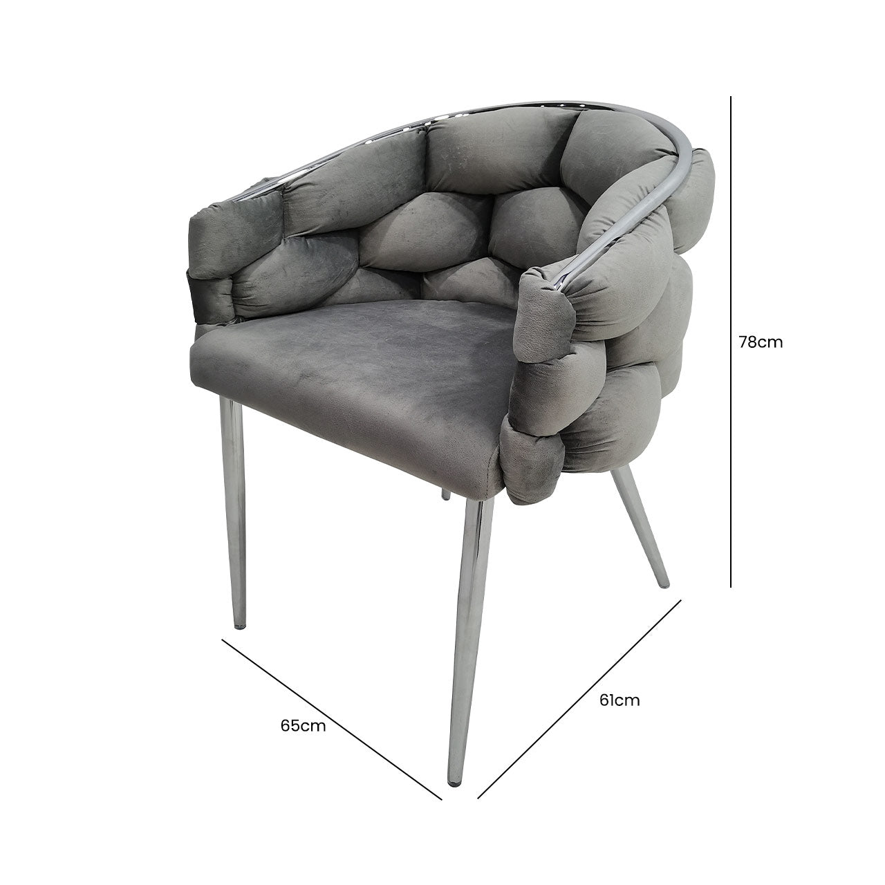 Sortino Grey Velvet Accent Dining Chair with Chrome Legs VANITY LIVING