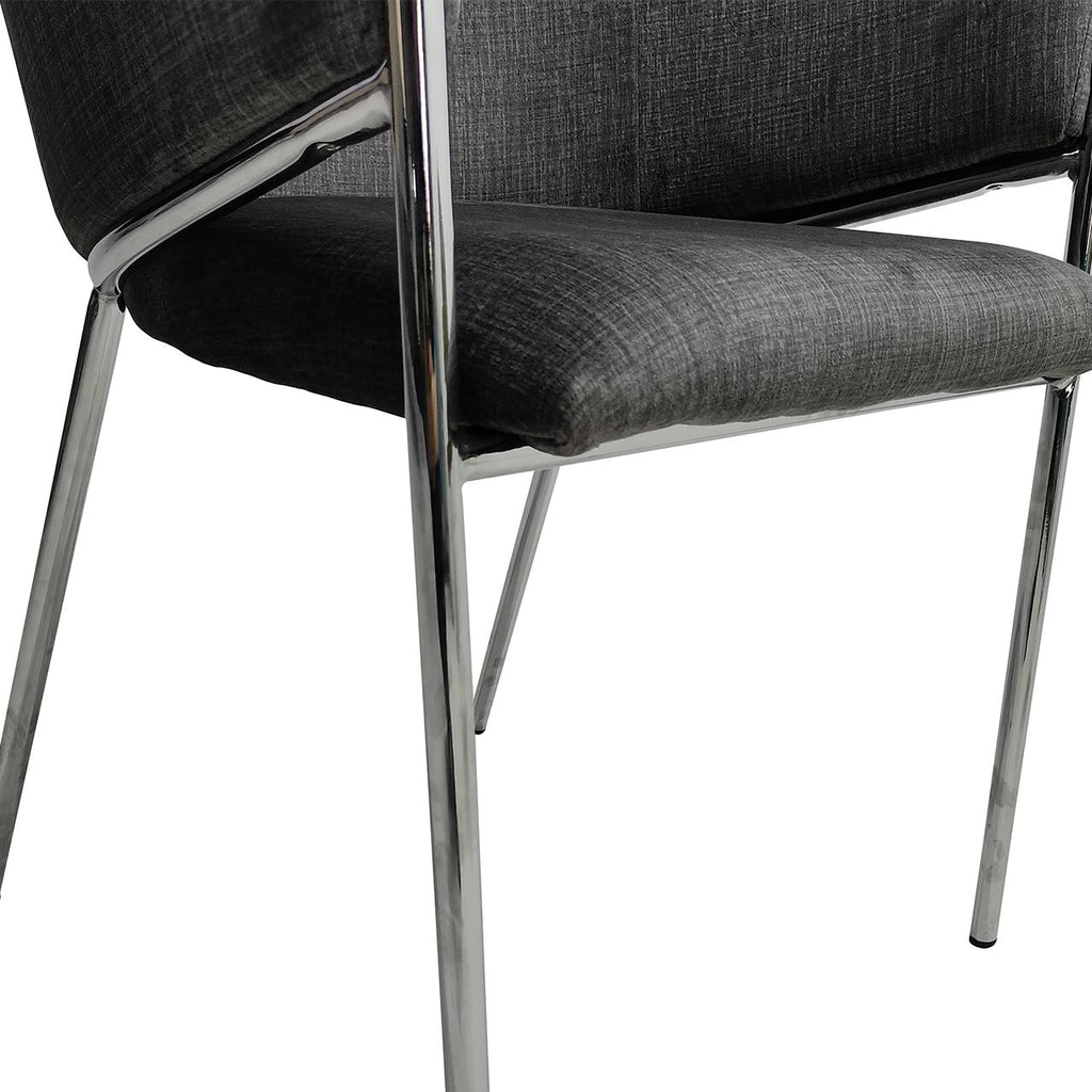 grey chair with chrome legs