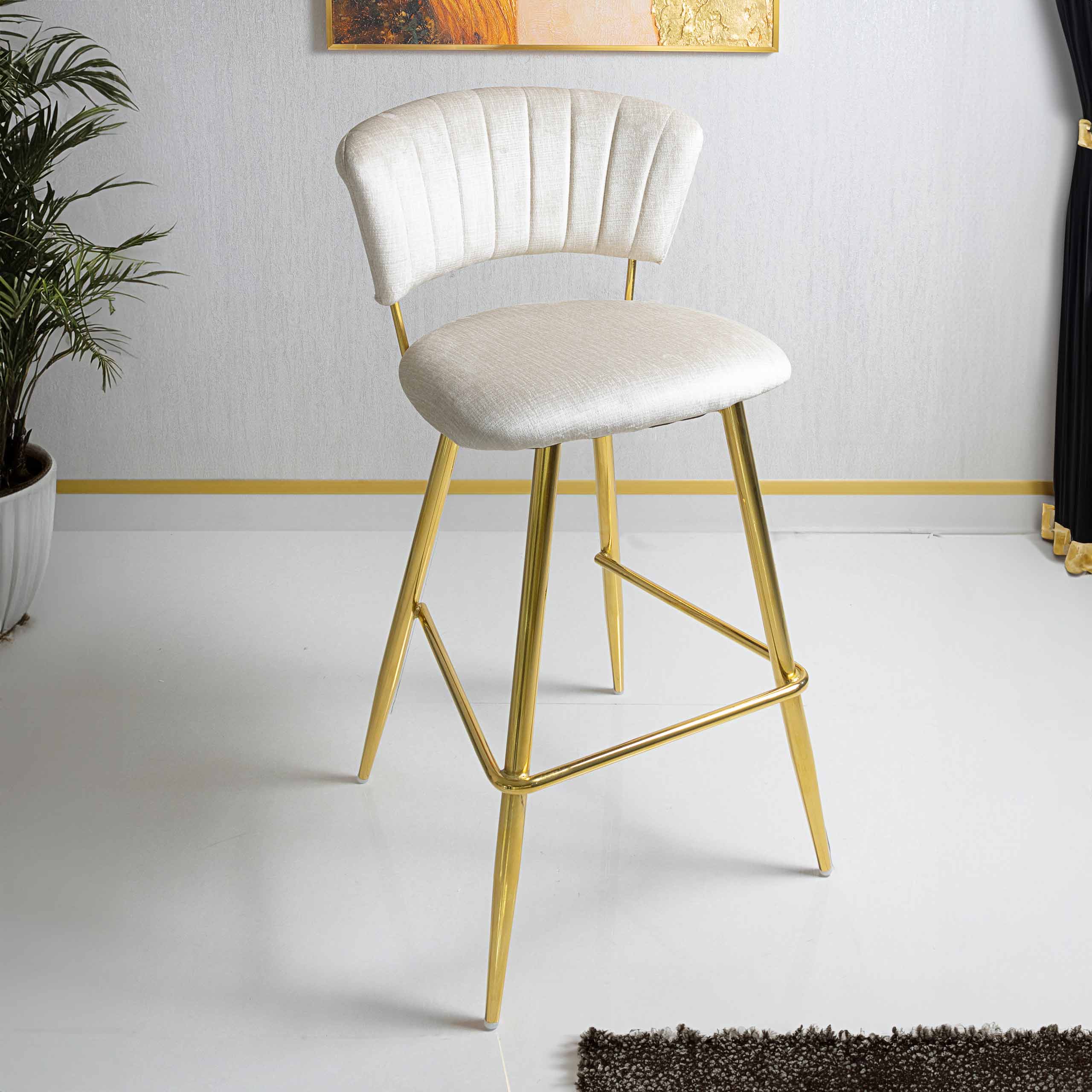 Catania Cream Velvet Stitched with Gold Legs Bar Stool VANITY LIVING