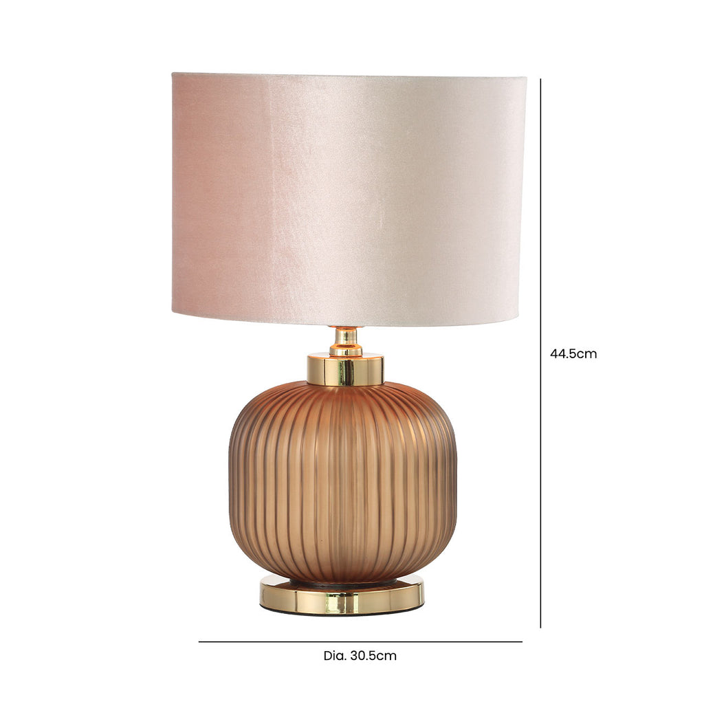 Frost Brown Pleated Glass Table Lamp with Champagne Velvet Shade