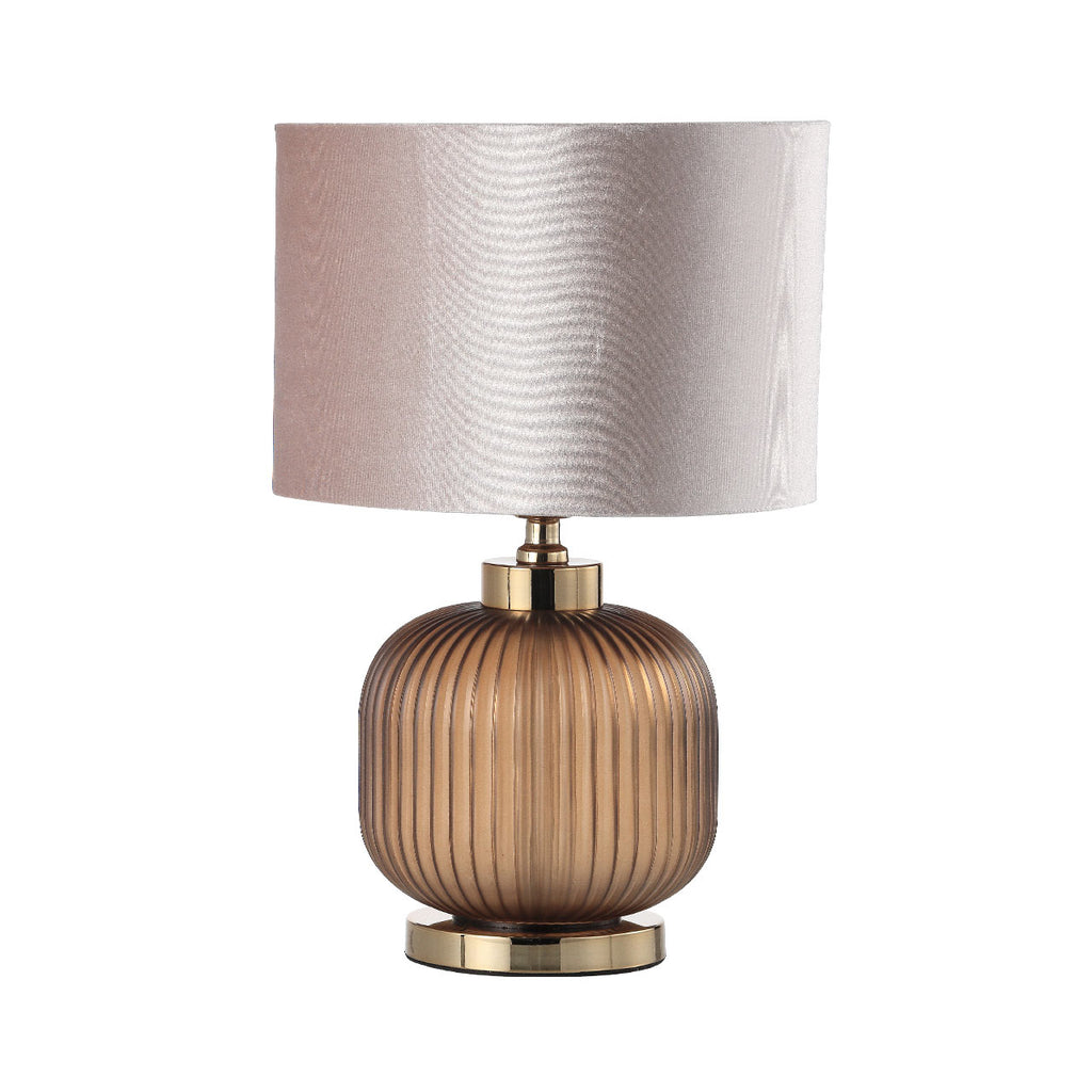 Frost Brown Pleated Glass Table Lamp with Champagne Velvet Shade
