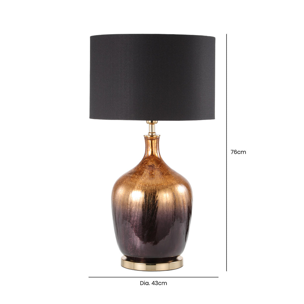 Gold and Black Glass Table Lamp with Black Linen Shade
