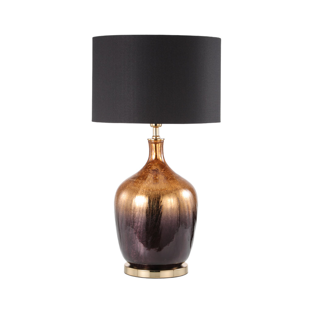 Gold and Black Glass Table Lamp with Black Linen Shade