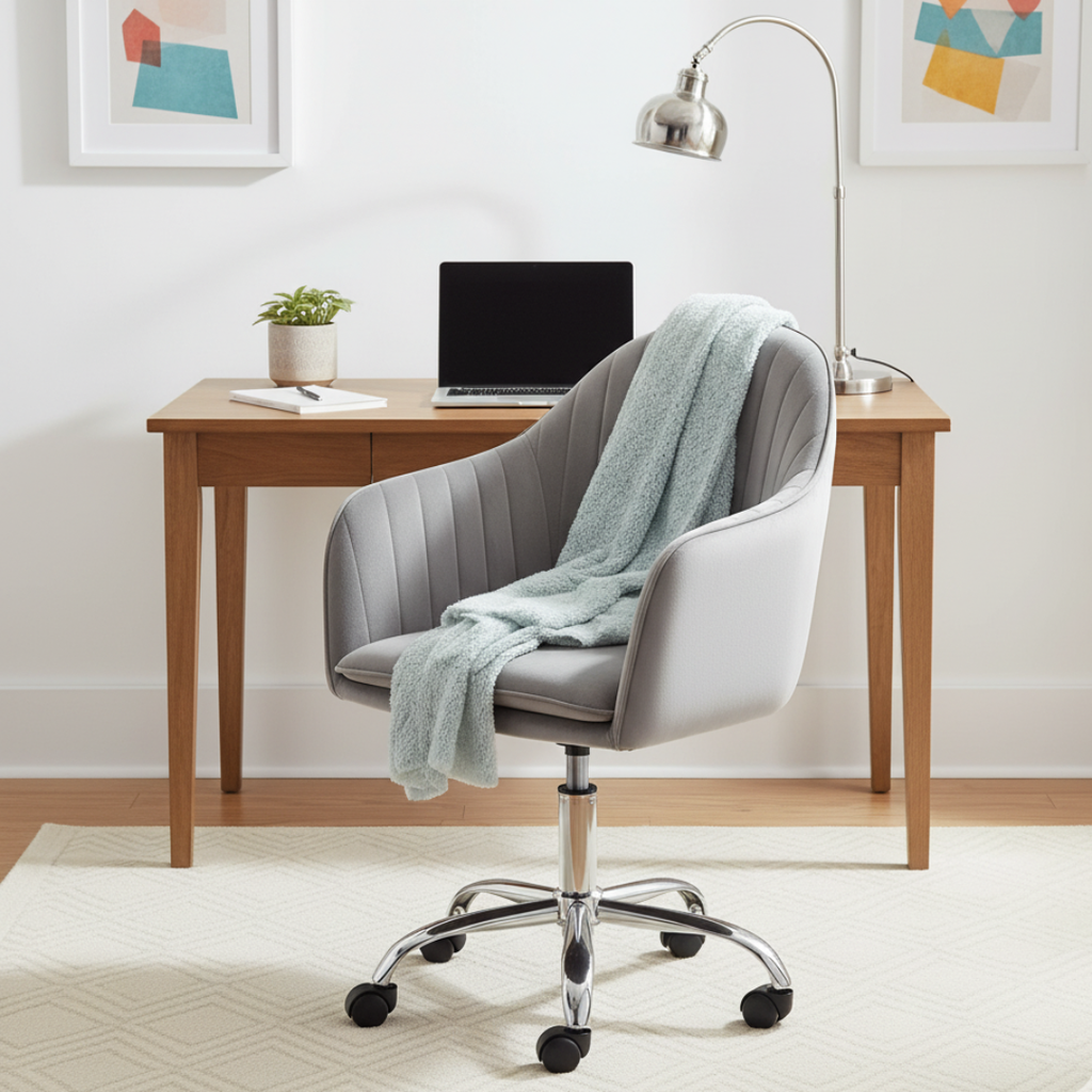 Grey Velvet Swivel Chair with Chrome Legs