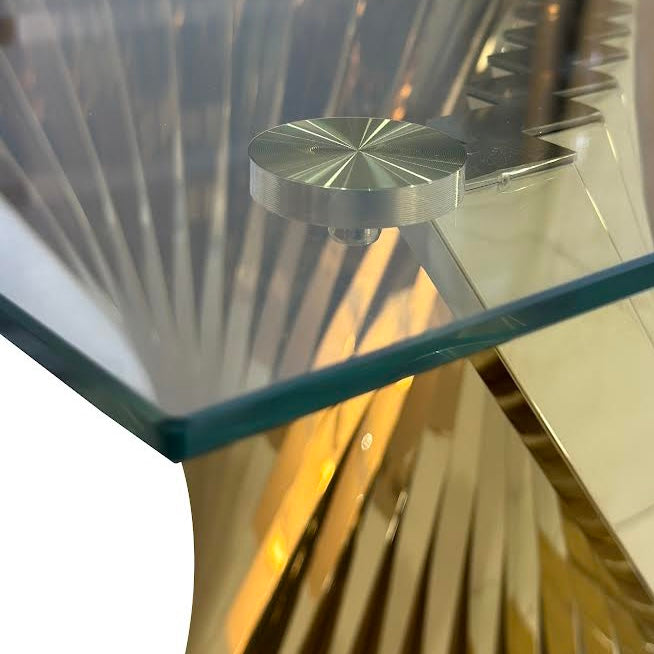 glass coffee table with gold base