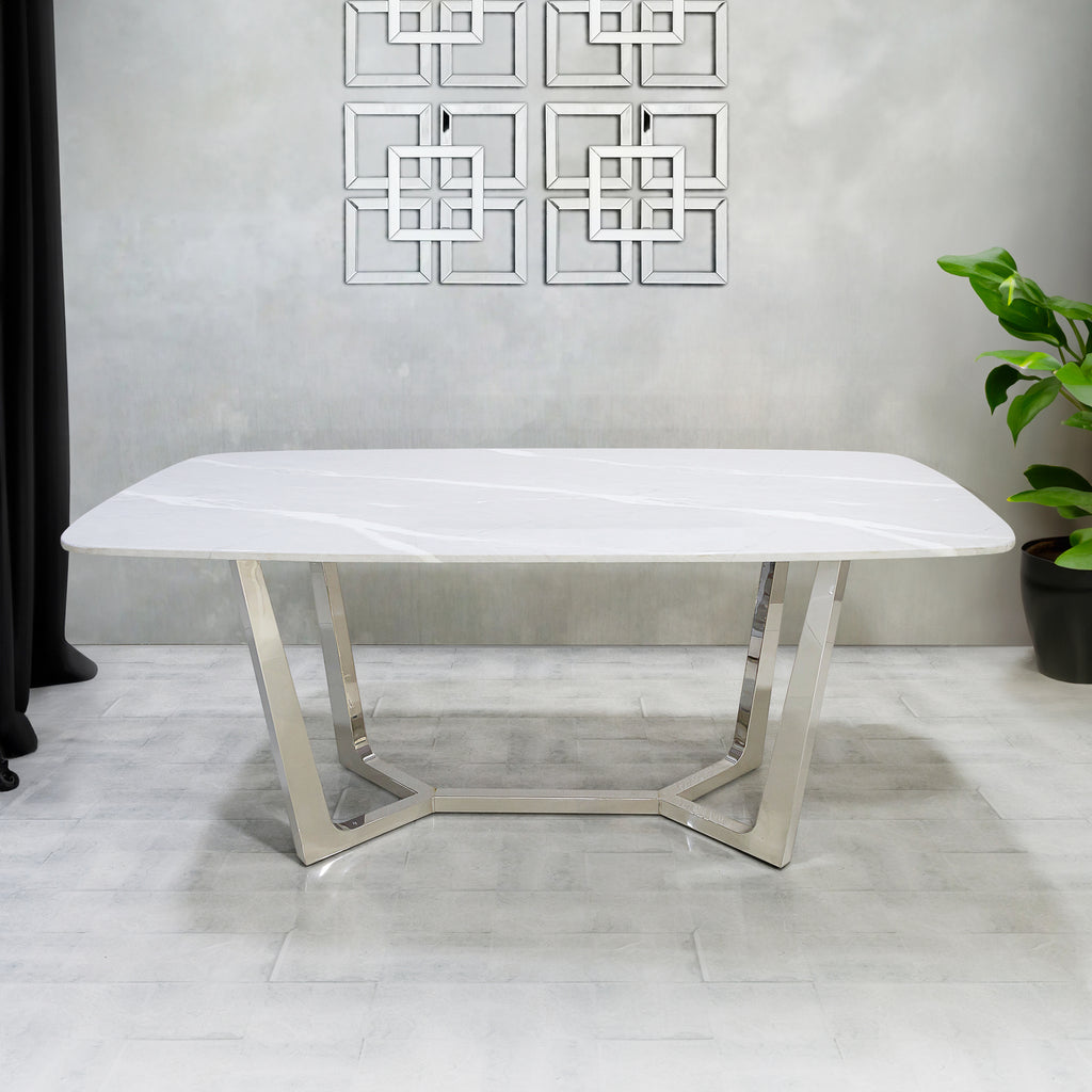grey marble top chrome dining table