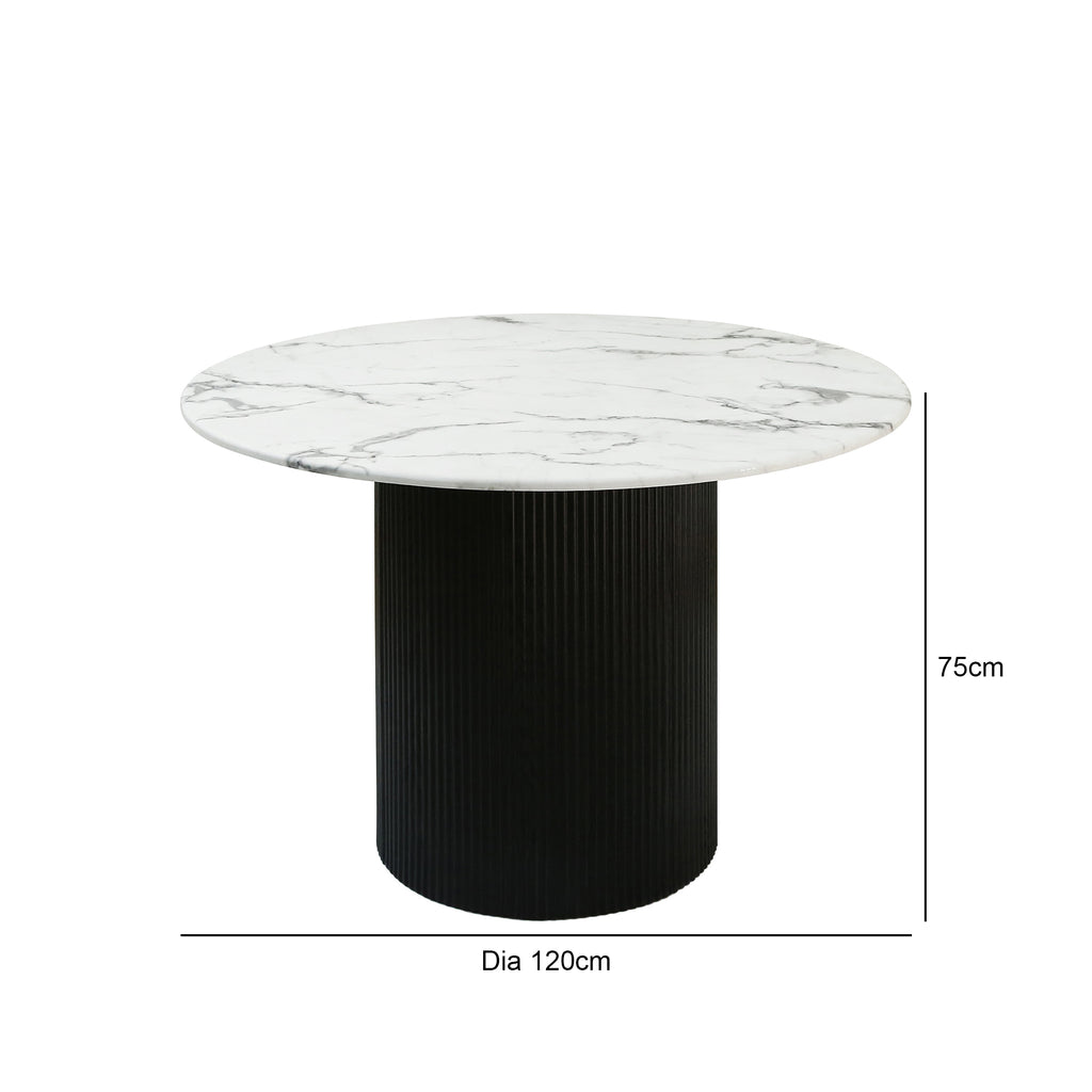 Dining Table - Avellino Round White & Black Ash Marble.