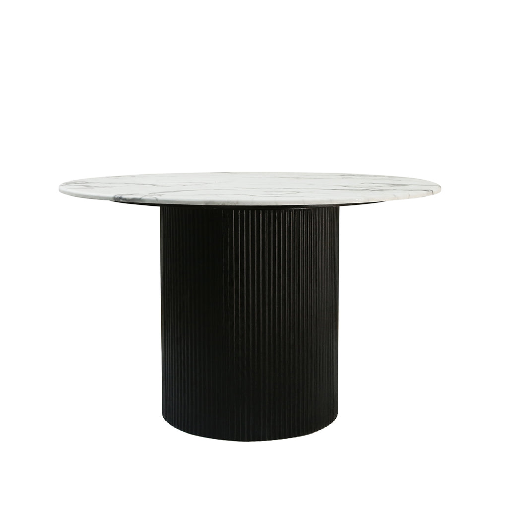 Dining Table - Avellino Round White & Black Ash Marble.